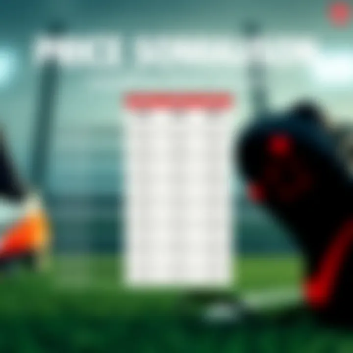 A comparison chart displaying prices of popular soccer shoe brands