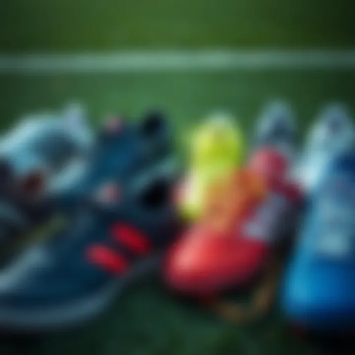 Different models of affordable soccer shoes arranged