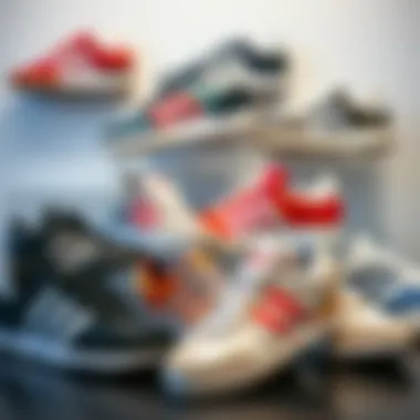 An Adidas sneaker collection displayed in a stylish arrangement, highlighting various models and colorways