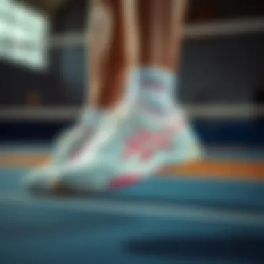 Stylish design of Asics volleyball shoes showcased on a court