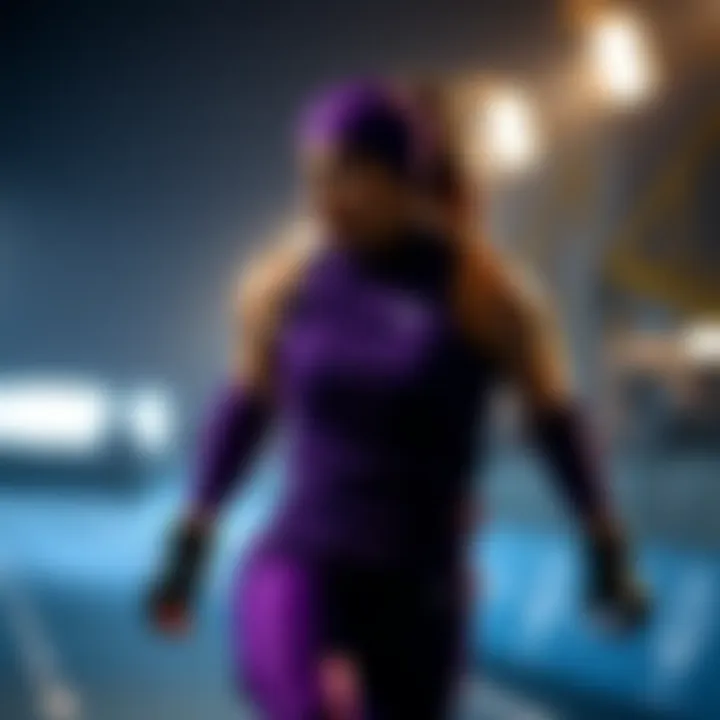 An athlete in action wearing purple and black gear