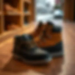 Stylish Timberland shoes on display