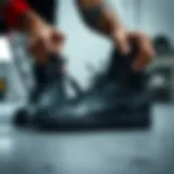 Black sports shoe paint application on sneakers