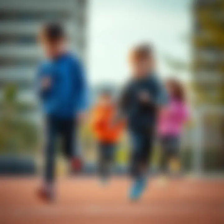Children playing and exercising in tracksuits