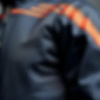 Close-up of fabric textures and design elements in a tracksuit