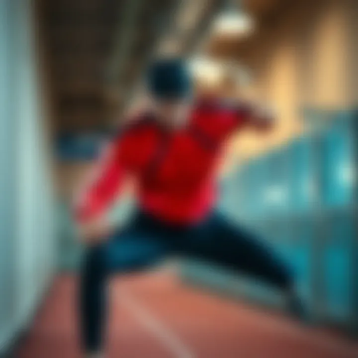 Athlete performing an exercise in stylish tracksuit