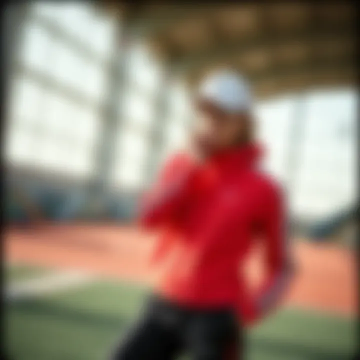 Fashionable sporty outfit ensemble featuring long sleeves