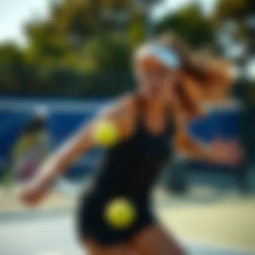 A dynamic tennis match showcasing a female athlete in action
