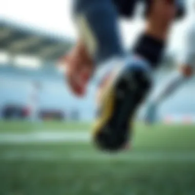 Dynamic action shot of an athlete wearing soccer cleats on the field
