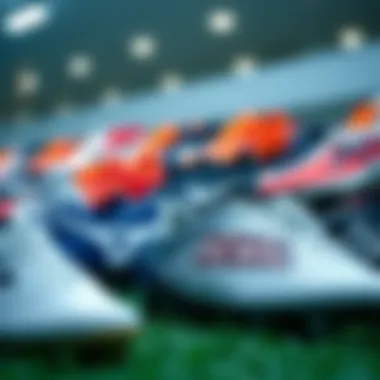 A selection of soccer cleats arranged in an artistic manner