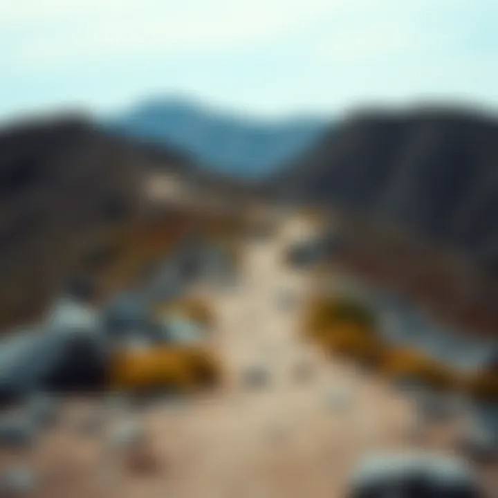 A serene path leading through rugged terrain