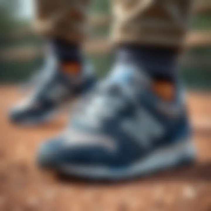 Close-up view of New Balance shoe features emphasizing support and durability