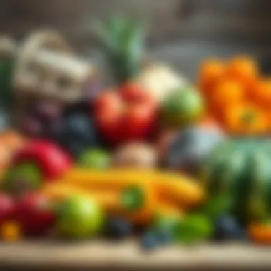 Colorful assortment of fruits and vegetables promoting a healthy diet