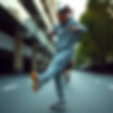 Athlete engaging in dynamic movement while wearing Nike grey jogger