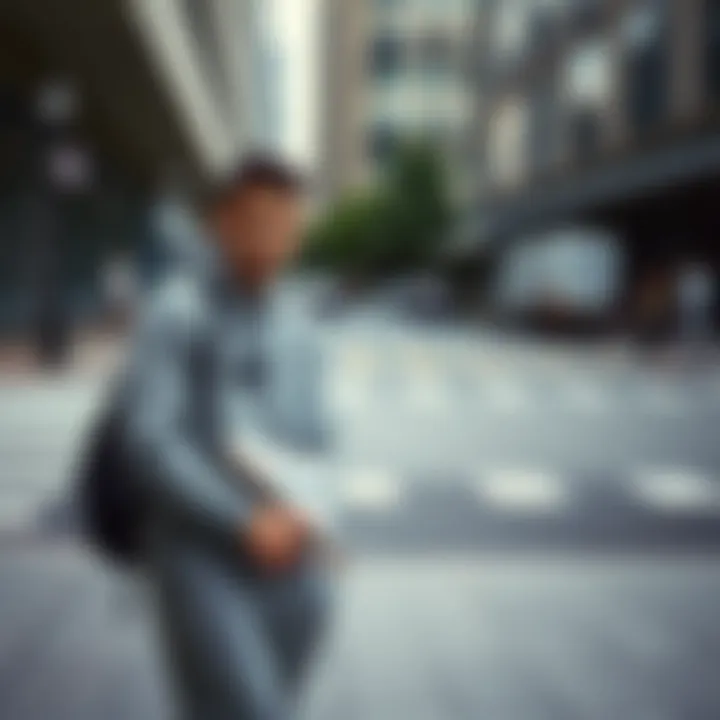 Stylish urban setting featuring Nike grey jogger in a contemporary outfit