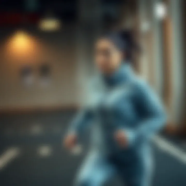 Dynamic action shot of woman in Nike grey tracksuit during workout