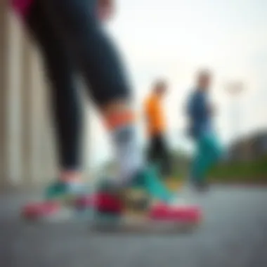 Fashion-forward individuals wearing Nike colorful footwear, blending athleticism and style.