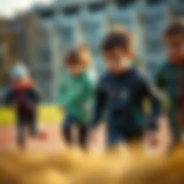 Kids Engaging in Sports with Nike Jackets Active children enjoying outdoor sports in Nike jackets