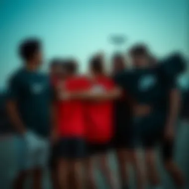 Group of active individuals wearing Nike TS gear outdoors