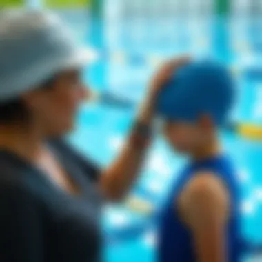 Parent helping a child choose the right swim cap size