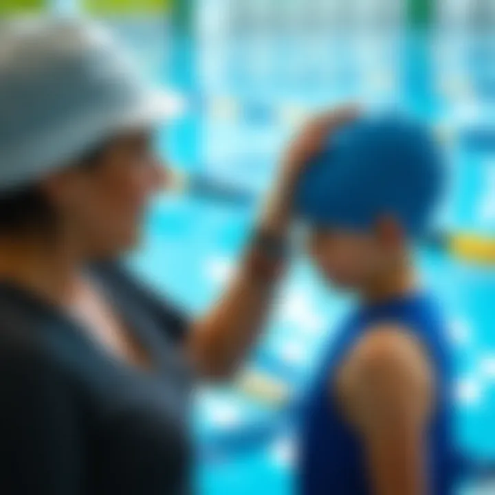 Parent helping a child choose the right swim cap size