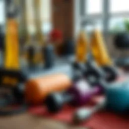 An assortment of Pilates equipment arranged neatly