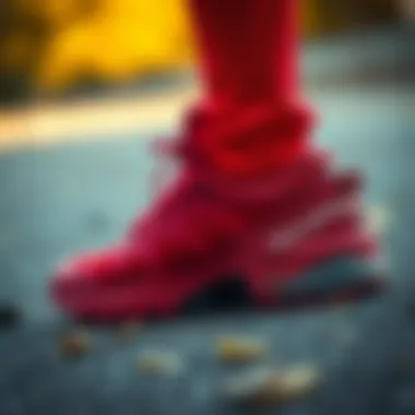 Close-up of Salomon red shoes highlighting innovative design