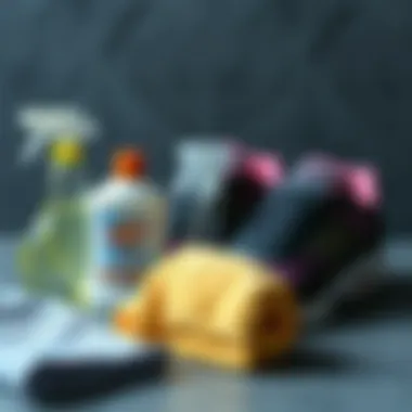 Cleaning supplies arranged for shoe maintenance