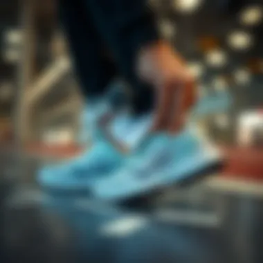 A person demonstrating the cleaning technique on Skechers shoes