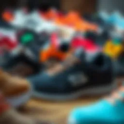 A collection of Skechers shoes in various styles and colors
