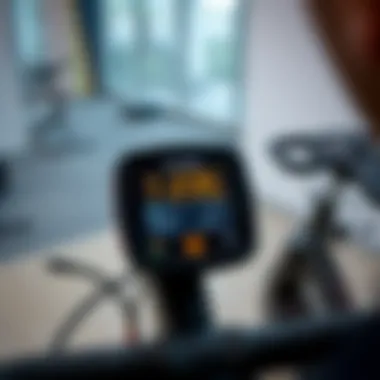 Close-up of a digital display showing calories burned on a bike
