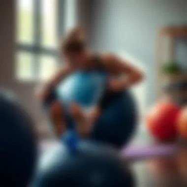 A person engaging with a stability ball during Pilates