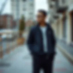 Stylish tracksuit ensemble showcased in an urban setting