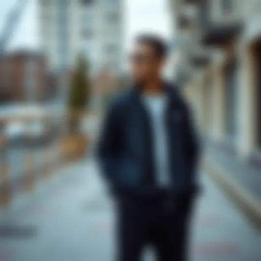 Stylish tracksuit ensemble showcased in an urban setting