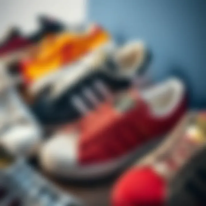 A collection of superstar sneakers showcasing various styles and colors
