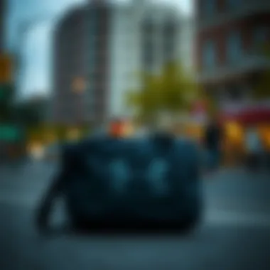 Under Armour shorts bag placed against a stylish urban backdrop